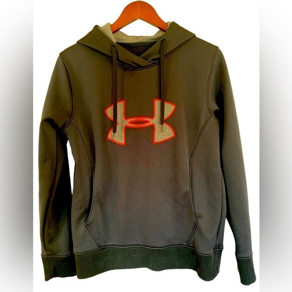 Under Armour Hooded Sweatshirt Black Gray Orange M - Picture 1 of 8